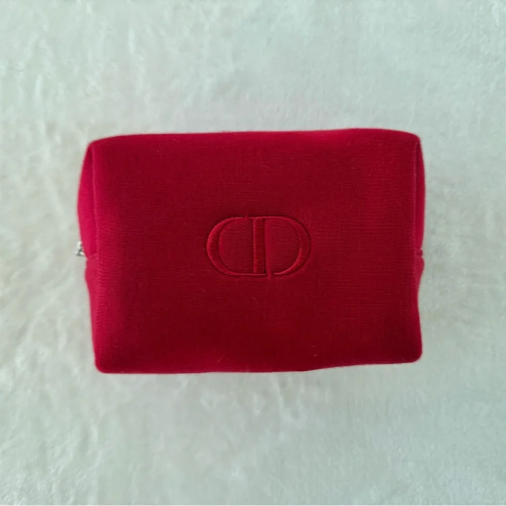 Dior Red Cosmetic Pouch Bag - Deep Red with Silver Accents